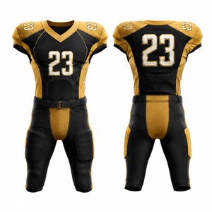 Uniforme de Fútbol Americano Personalizado para Hombre, Sublimado, Transpirable, de Poliéster, Negro y Dorado, Número 23 - Product Image 1