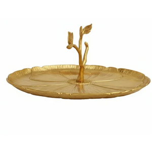 Elegante Plato Redondo de Metal para Servir con Base de Palmera Dorada, Bandeja para Chocolate, Postres y Fiestas de Boda - Product Image 4