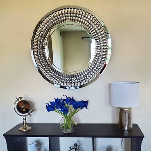 Luxury Silver Crystal Round Handmade Contemporary Wall <b>Mirror</b> Smooth Edge Decorative Frame Living Room Home Decor REHMAN <b>CRAFT</b> - Product Image 3