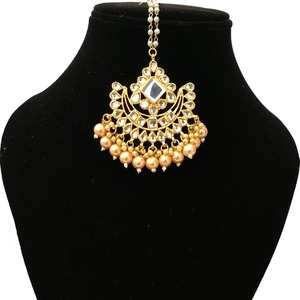 Indian Kundan Womens Floral Chain Maang Tikka Zinc Alloy Gold Plated with <b>Emerald</b> Stones Wholesale Bohemian Wedding - Product Image 2