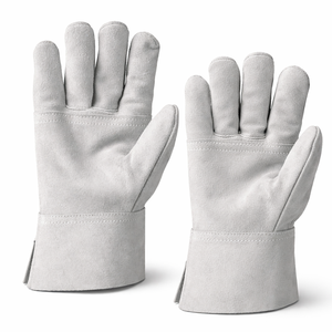 Guantes de Soldadura de Cuero Dividido Blanco con Puño de Seguridad Extendido para Trabajos Industriales de Metal, Corte y Pulido en Altas Temperaturas - Product Image 1