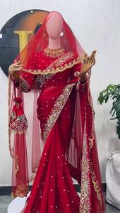 <b>Red</b> Soft Rangoli <b>Silk</b> Salwar Kameez Gold Embroidery Women Traditional Indian Pakistani Wedding Floor Length Regular Fit Quick - Product Image 1