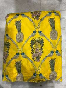 Tissu en coton biologique écoresponsable fait main, imprimé à la main au bloc, motif tropical oiseaux et ananas, pour rideaux et sacs - Vente en gros - Product Image 2