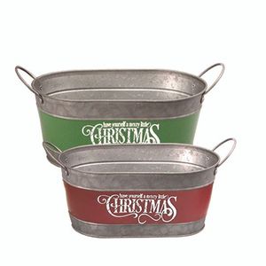 Christmas <b>Metal</b> <b>Buckets</b> Boat Shape Red Green Vintage Design Durable Party Use - Product Image 1