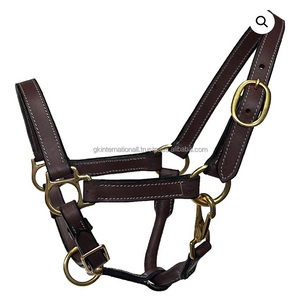 Coutures de bord blanches de luxe double pli entièrement réglable licou de cheval en cuir véritable avec du matériel de variante en laiton massif ou en nickel - Product Image 6