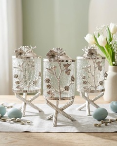 Gold Floral Design Glass Jar with Metal Stand for Snacks <b>Chocolate</b> Serving During Festive Occasions Like Diwali Eid And Parties - Product Image 2