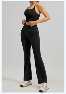 New Top Quality Women's Solid High Waist <b>Flared</b> Leg Yoga <b>Leggings</b> Full Length Seamless Elastic Waist Gray Spandex Polyester - Product Image 2