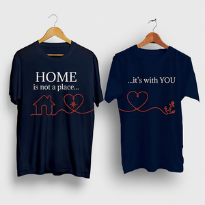 T-shirt bleu marine imprimé Navy Love, manches courtes, col rond, en coton, cadeau pour couple, vêtements décontractés - Product Image 1