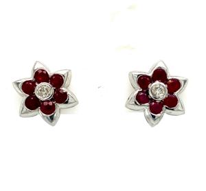 ต่างหูทับทิมออกแบบลายดอกไม้ที่เน้นเพชรเครื่องประดับสไตล์โบราณทำจากเงินสเตอร์ลิง925สำหรับผู้หญิงสำหรับงานแต่งงานเป็นของขวัญ - Product Image 1