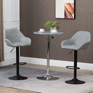 Set of 2 Adjustable Swivel Bar <b>Stools</b> <b>with</b> Footrest <b>Back</b> PU Leather for Kitchen <b>Counter</b> Dining Room in Gray - Product Image 2