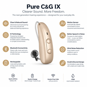Prothèses auditives rechargeables Signia Pure Charge & Go 1IX RIC pour surdité légère à sévère (2 prothèses auditives, 1 chargeur) - Product Image 3