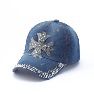 Fashion Embroidery Denim Waterproof Sporty <b>Baseball</b> <b>Cap</b> with Rhinestones Washed Design for Unisex Outdoor Sun Protection - Product Image 4
