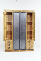 Armoire rustique en bois massif avec portes coulissantes et 6 tiroirs pour le rangement de la chambre à coucher, meubles de maison