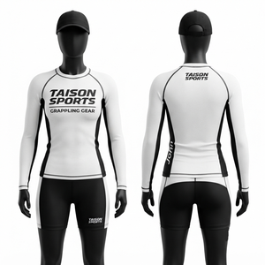 <b>Men</b> BJJ Rash Guard 260 GSM Premium Polyester Cotton White <b>Black</b> Contrast Panel Sublimation Custom Logo Breathable Quick Dry - Product Image 1