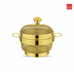 Cesta Redonda para Refrigerador con Revestimiento PVD, Cesta de Acero Inoxidable Dorada con Tapa, Colador para Frutas, Contenedor de Almacenamiento de Alimentos con Asa - Product Image 1