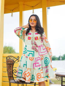 Indian Artisanal Floral Mini <b>Dress</b> <b>Boho</b> Cotton Short Sundress Lightweight <b>Summer</b> Casual Tunic Outfit Indian Artisanal - Product Image 3