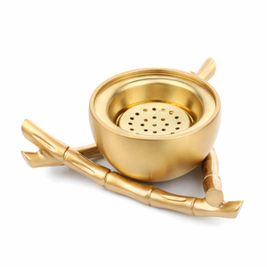Quemador de incienso de lujo dorado estilo bambú, Mabkhara, quemador de incienso Oud, soporte para incienso árabe, decoración para el hogar de estilo medioriental - Product Image 1