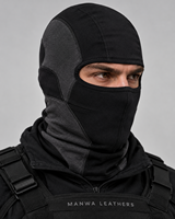 Manwa Leathers Cagoule tactique noire en cuir pour le ski