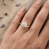 Bague de fiançailles en or 14 carats avec diamant rond de 2 carats, style solitaire, certifiée IGI, pierres latérales pour femmes, bijoux fins