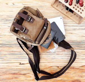 Sac bandoulière unisexe en cuir et toile, style vintage, pour poitrine ou épaule, idéal voyage et extérieur, étanche avec fermeture éclair LCSB-0017 - Product Image 4