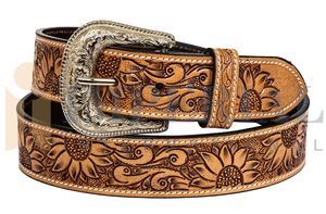 Cinturón de Cuero Genuino de Grano Completo con Bordado Floral y Hebilla Plateada Estilo Western, Duradero, Estilo Casual Vintage, Proveedor Indio 2026 - Product Image 3