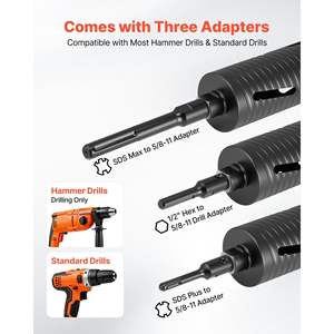 Broca de Diamante para Perforación en Seco de 3 Pulgadas de Diámetro, Profundidad de Perforación de 9-1/2 Pulgadas, Rosca Interna de 5/8-11, 3 Brocas para Mampostería y Hormigón - Product Image 3
