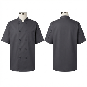 เสื้อเชฟแบบยูนิเซ็กซ์ ผ้าทวิลล์ 65% โพลีเอสเตอร์ 35% คอตตอน 200 GSM แขนสั้น สีดำ ปักลายตามสั่ง สำหรับร้านอาหาร บาร์ - Product Image 3