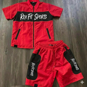 Ensemble de shorts coupe-vent en nylon et polyester personnalisés pour hommes, veste courte zippée, streetwear, ensemble de survêtement deux pièces - Product Image 5