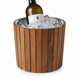 Seau à glace en bois de qualité supérieure avec doublure isolante en acier inoxydable à double paroi, fût refroidisseur à vin et bac à champagne - Product Image 1