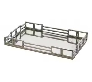 Modern Serving <b>Tray</b> Modern Rectangular Stainless Steel <b>Mirror</b> Finish Food Drink Platter Oval Side Loop Handles Serving <b>Tray</b> - Product Image 6