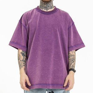 Polyester/Cotton T-Shirt <b>Half</b> <b>Sleeve</b> O-Neck Solid Color Washed Jersey Knit Casual Blank Design Oversized Fit Breathable <b>Men's</b> - Product Image 5