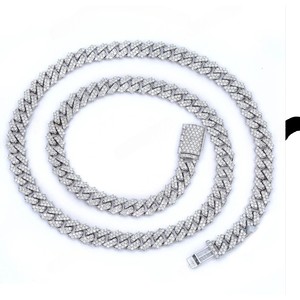 925 Sterling Silver 7mm 22inch Round Diamond Classic Cuban Link <b>Chain</b> Unisex Hip Hop Jewelry Silver Plated - Product Image 1