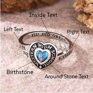 Anillo de Graduación Universitario Personalizado BOJ School Ring 058, Anillo de Colegio Secundario para Ella, con Piedra de Nacimiento, Plata 925, ¡Oferta! - Product Image 4