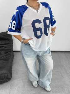 เสื้อเจอร์ซีย์ตาข่ายพิมพ์ลายแบบซับลิเมชั่น ไซส์ใหญ่ คอวี แขนสั้น สไตล์สตรีทแวร์และกีฬา ขายส่งแบบ OEM - Product Image 5