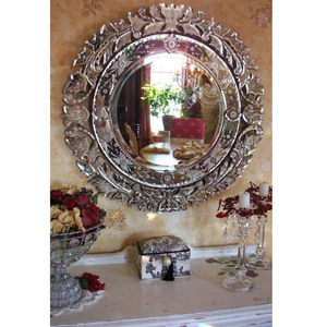 Miroir mural baroque vénitien vintage |   Miroir décoratif en verre orné de luxe pour salon, chambre et décoration intérieure - Product Image 1