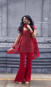 Traje Ecológico de Georgette Sintético Puro con Bordados y Forro de Seda, Transpirable, de Manga Corta para Mujer, Ideal para Bodas, Fiestas y Uso Casual - Product Image 2