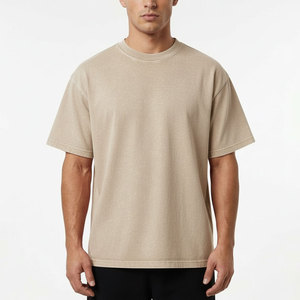 T-shirt en coton tricoté délavé à l'acide pour homme, manches courtes, col rond, imprimé personnalisé, style streetwear décontracté - Product Image 1