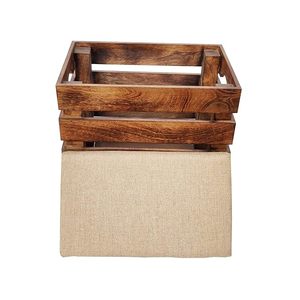 Wooden Storage Stool with <b>Cushion</b> Collapsible Multi Functional Ottoman Magazine Book Storage Seat for Home Living Room Bedroom - Product Image 6