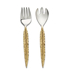 Ensemble de fourchettes et cuillères à salade Golden Branch Design, en acier inoxydable poli miroir, style vintage, pour la vaisselle de mariage - Product Image 4
