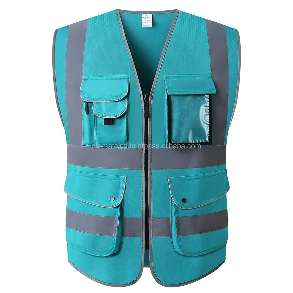 100% Poliéster Tecido Alta Visibilidade Reflexiva Tiras Multi-função Pockets Construção Traffic Control Survey Safety Vest