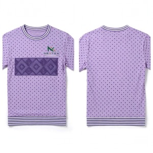 T-shirt NEXTEX de haute qualité en coton doux, respirant, violet, avec panneau géométrique en losanges sur la poitrine, personnalisable - Product Image 5