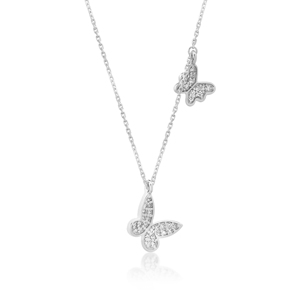 Collar con Colgante de Mariposa para Mujer, Plata 925, Bañado en Rodio, Cristal, Cadena de Caja, Elegante para Uso Diario - Product Image 1