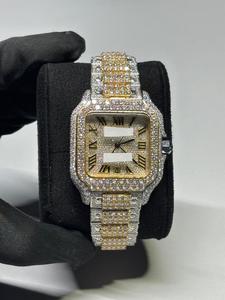 Moissanite Yellow Gold Round Cut Diamond for Men's Wedding and Party Wear Diamond Watch <b>Smart</b> Roman Dial for Export Sale - Product Image 1
