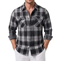 Chemise décontractée pour homme en flanelle épaisse respirante, coupe décontractée, col rabattu, manches longues, 100 % coton, motif tartan anthracite personnalisé