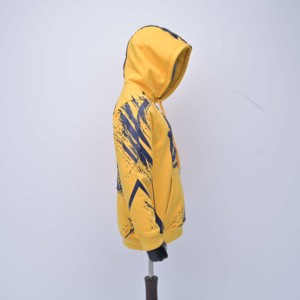 Sweat-shirt à capuche pour homme KEX, imprimé jaune et bleu, streetwear, coupe classique, design tendance avec poche, respirant, en polaire polyester, pour l'automne - Product Image 5