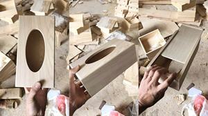 Rustic 12 Inch Rectangular <b>Wooden</b> <b>Crate</b> with Painted Accents Woven Rattan Panels Perfect for Wine, Cakes New Year Gifts - Product Image 3