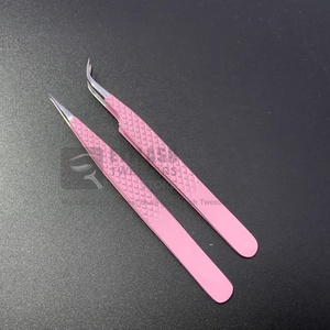 Pinzas de extensión de pestañas profesionales Diamond Grip 90 grados recto curvo Acero inoxidable suave bebé rosa Color fibra a granel - Product Image 2