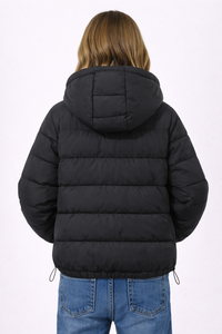 Manteau matelassé noir à capuche pour filles, veste d'hiver isolée avec doublure douce, vêtement d'extérieur thermique léger - Product Image 3