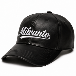 Casquette de baseball en cuir véritable brodée avec logo personnalisé |   Casquette snapback en cuir véritable de qualité supérieure avec dos réglable |   Casquette à 6 panneaux - Product Image 1