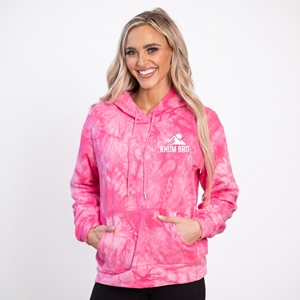 <b>Women's</b> Coral <b>Pink</b> Lace-Up <b>Hoodie</b> | KhumBro Tie-Dye V-Neck Pullover Thumbholes Long Sleeve 100% Cotton Breathable Pockets Autumn - Product Image 6